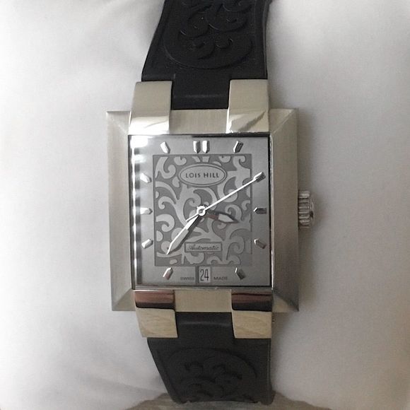 LOIS HILL Watch Automatic Grey Face Rubber Wrist Band - Picture 1 of 15